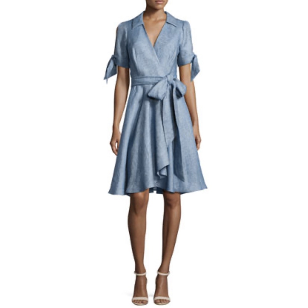 Milly Womens Linen Chambray Wrap‎ Dress 2 Classy Designer New